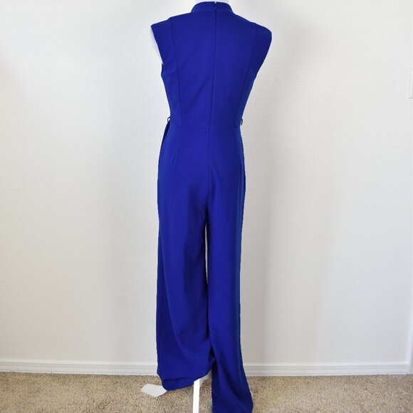 Calvin Klein V-Neck Faux Wrap Wide Leg Jumpsuit Royal Blue - 4 - Picture 7 of 9